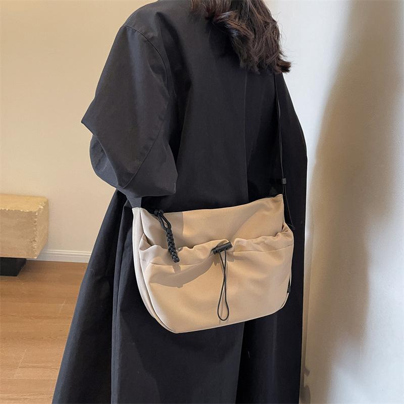 Specially for Solid Color Oxford Fabric Crossbody Bag Casual Cloth Bag Drawstring Wide Shoulder Strap Shoulder Bag