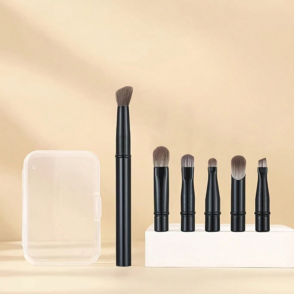 Set di 6 pennelli da trucco mini da viaggio | Tubi in alluminio staccabili, Pennelli per occhi portatili con custodia per una pulizia igienica