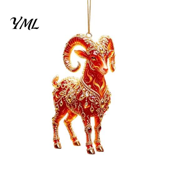 Holiday Car Interior Decor 2D Acrylic Goat Christmas Hanging Ornament, 3.15 Inch Farm Animal Xmas Tree Lightweight Crafts Decoration for Rear