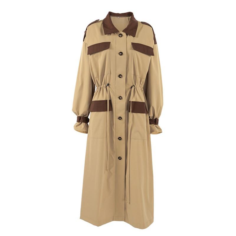 Womens VintageWomensVintage Contrast Color Lapel Long Trench Coat 2026 Old Money Style Khaki