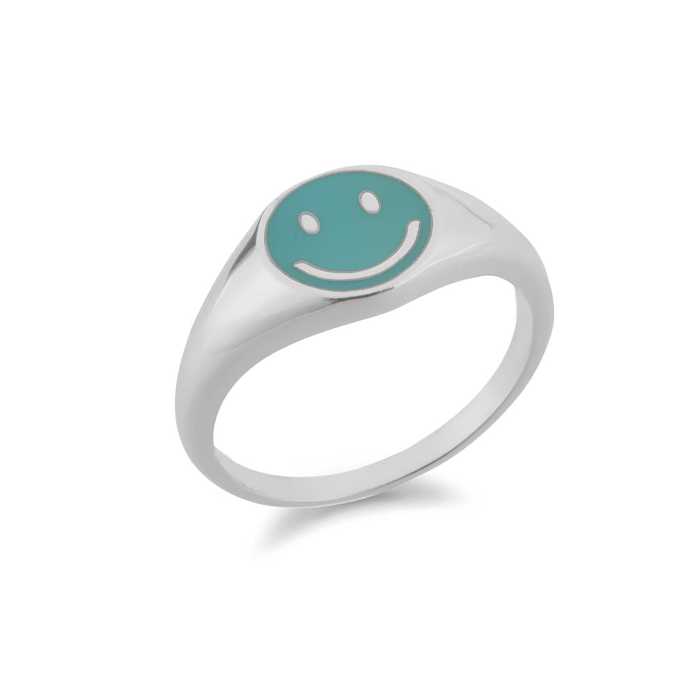 Lovely Blue Color Enamel Happy Face Rings For Women High Quality Stainless Steel Men Jewelry Christmas Gifts 2025