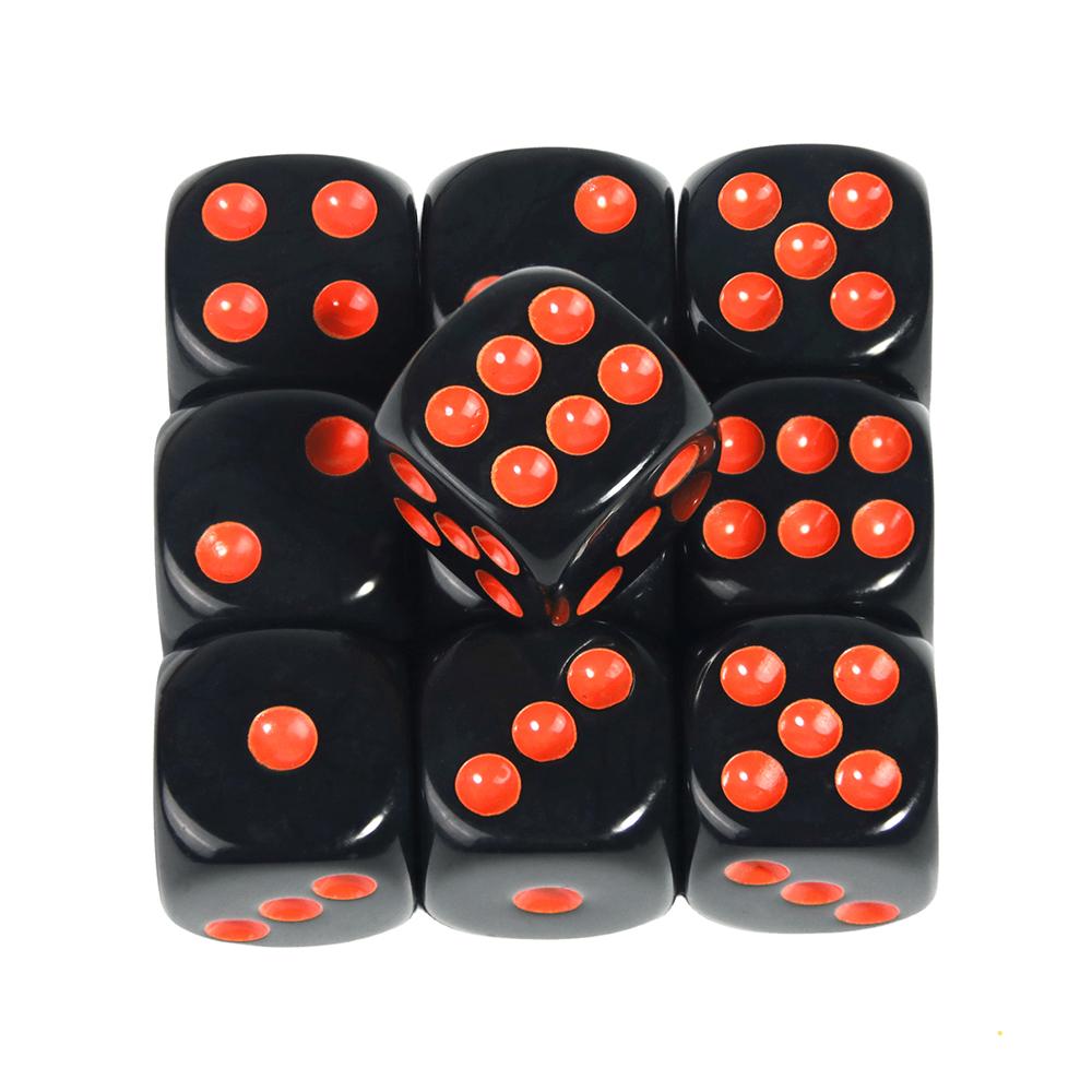 Set di 10 dadi neri rotondi da 16 mm in acrilico a 6 facce con pallini colorati per giochi da tavolo