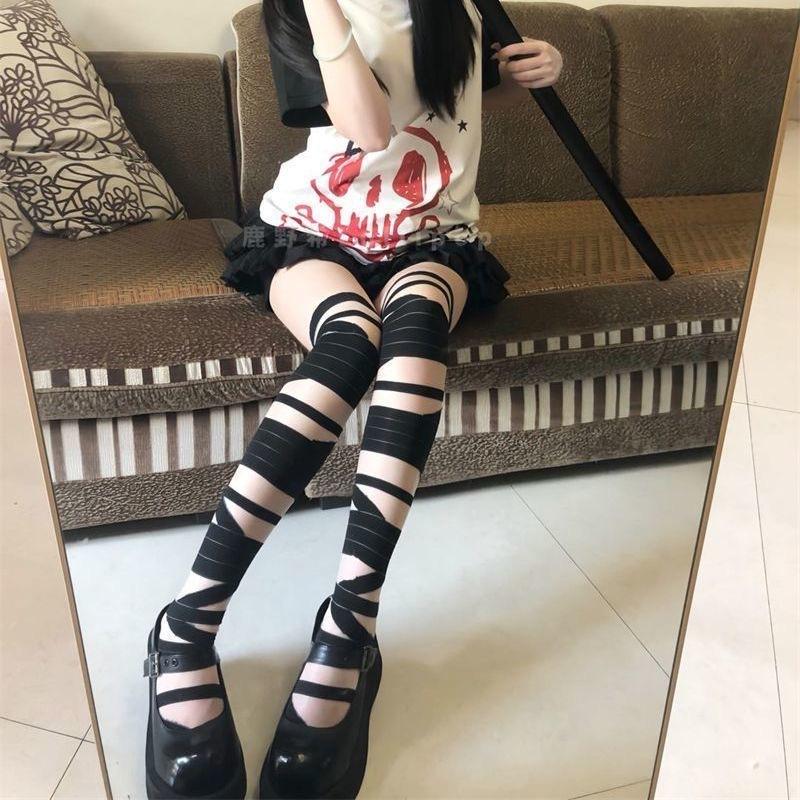 

Japanese Sweet Babes Bandage Over Knee Socks Women S Thin Lolita White Silk Jk Stockings Strap-In Mary Janta Socks Cardboard simple package