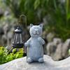 Solar Cat Statue Holding Lantern Waterproof Resin Light Garden Kitty Sculpture Outdoor Kitten