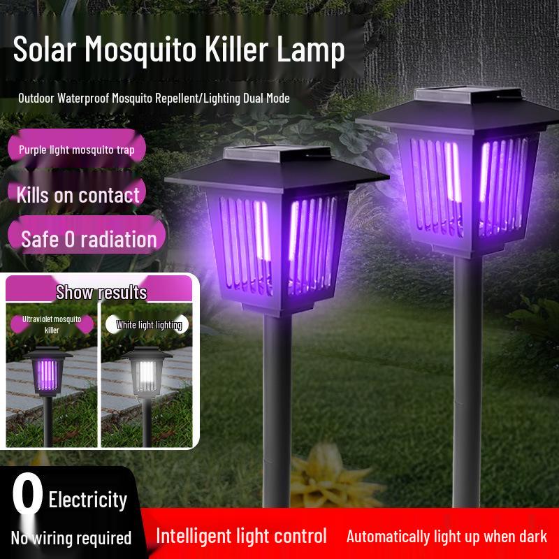 Outdoor Solar Mosquito Killer Lamp - Waterproof Electric Shock Repellent for Garden, Courtyard, and Lawn