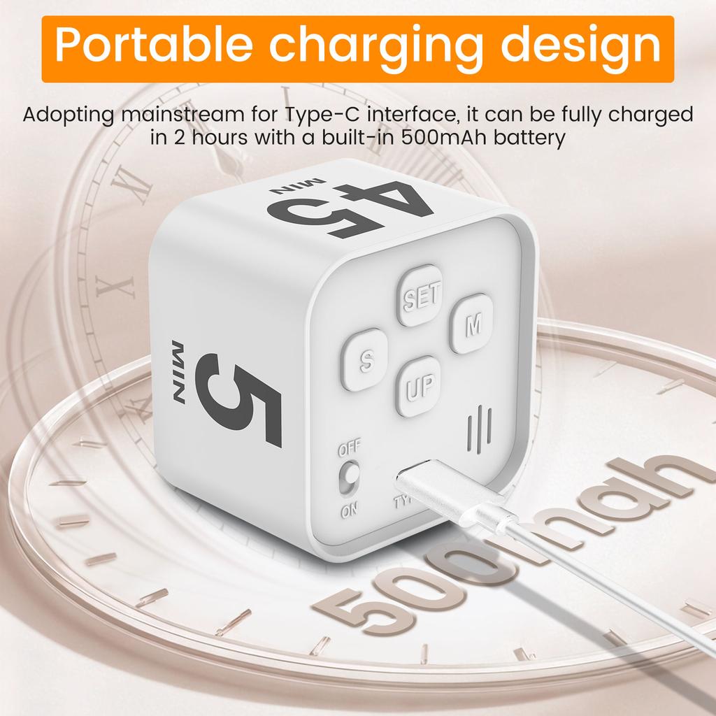 Productivity Timer Gravity Sensor LED Display Cube Timer Kitchen Countdown Timers USB Charging Alarm Timers for Cooking Study