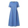 Casual Midi Dress for Women Beautiful Beach Dress Pleated O Neck Lady Clothes