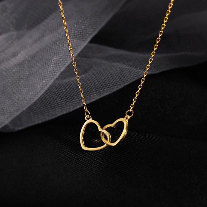 Cold wind alloy peach heart double heart necklace female interlocking small love necklace collarbone chain