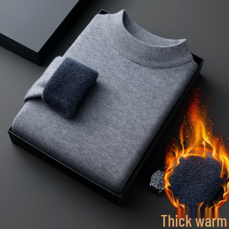 Men's Velvet Knit Sweater - Warm Half-High Collar, Thickened Base Layer