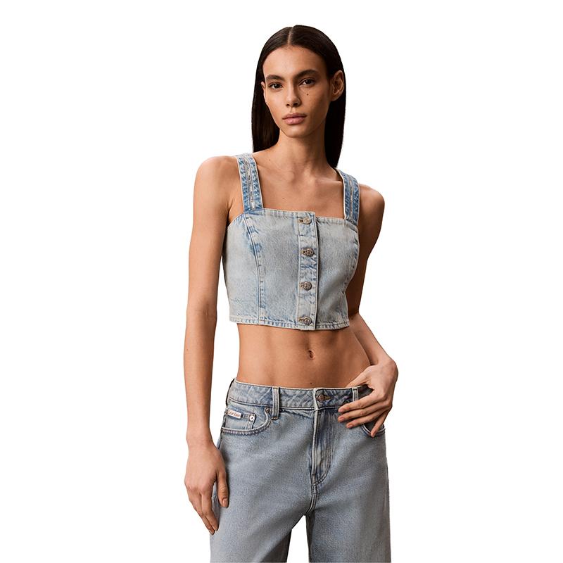 Calvin Klein Jeans American Trendy Button Front Cotton Denim Vest Women tops 47G728G