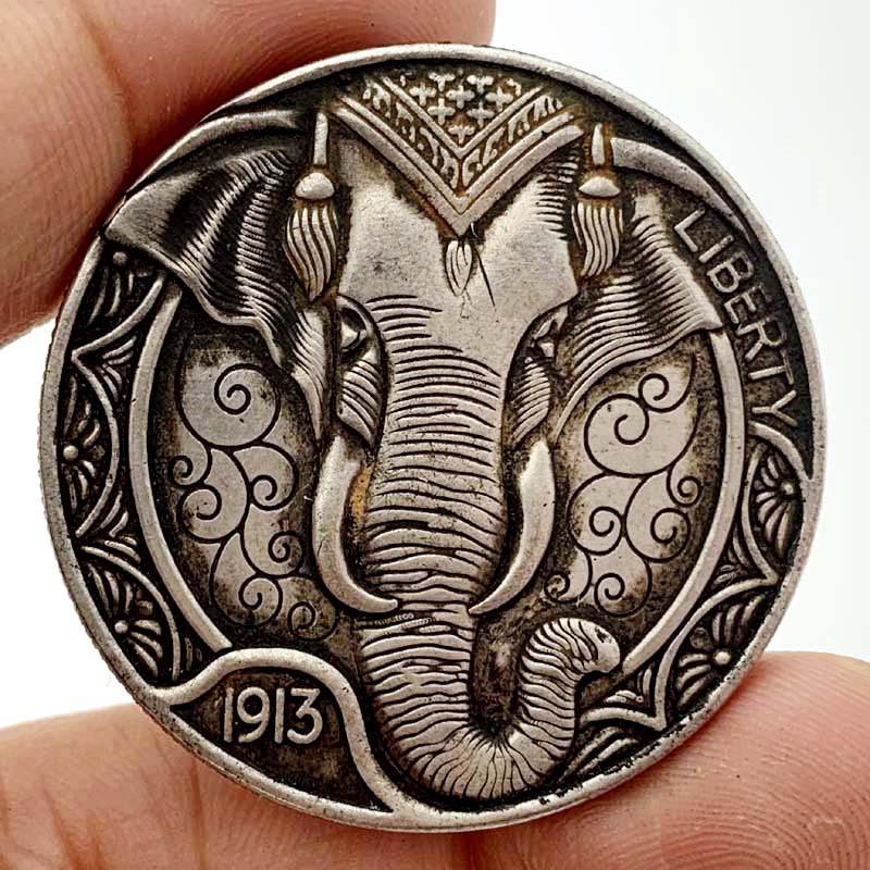 Американские монеты с животными 1913 года, слоны, антикварные бронзовые и серебряные памятные монеты, коллекционные монеты, рельефы, трехмерные монеты