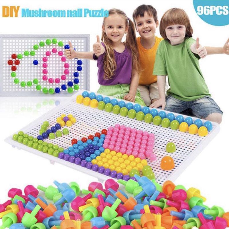 Children Puzzle Kids Peg Board 295 Pegs Early Educational Toys Creative Mosaic B