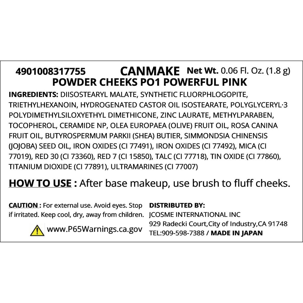 Canmake Puder Rouge P01 Powerful Pink Glänzend Rosa 1,8g Rouge, Zart, Klar,