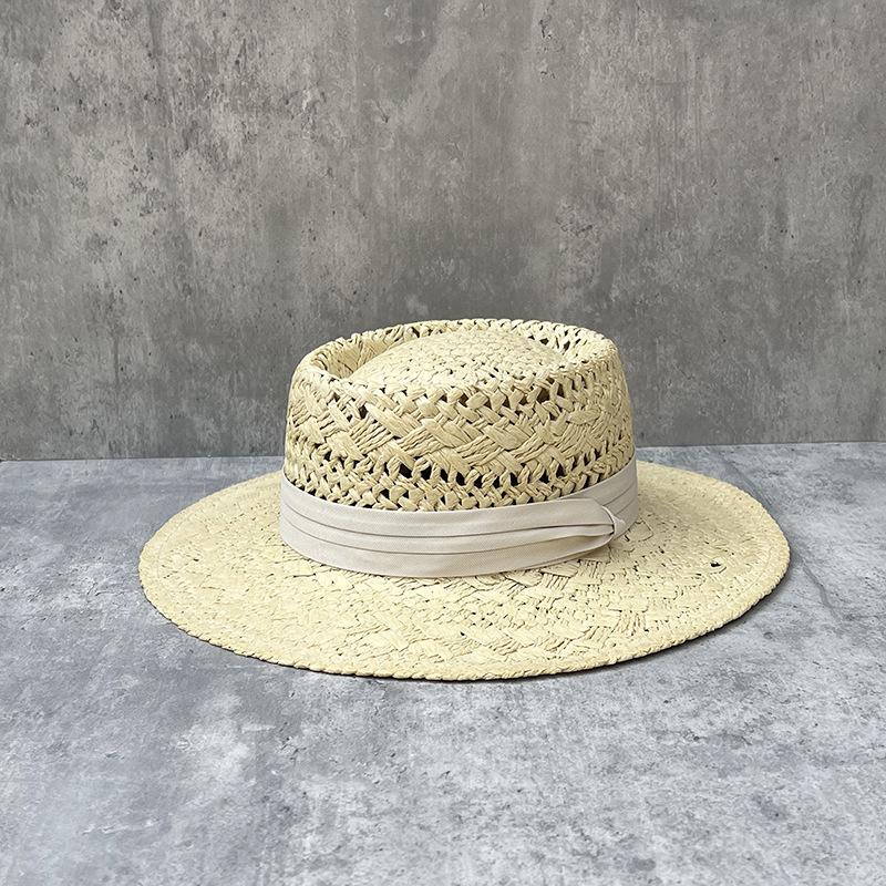 Retro Hollow Top Hat Wide Brim Straw Hat Women'S Summer Vacation Seaside Sun Hat Beach Hat