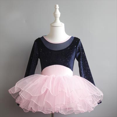 Kinder Tanzkleidung Übungskleidung Pailletten Samt Body Herbst Langarm Chinesischer Tanz Mädchen Aufführung Tutu