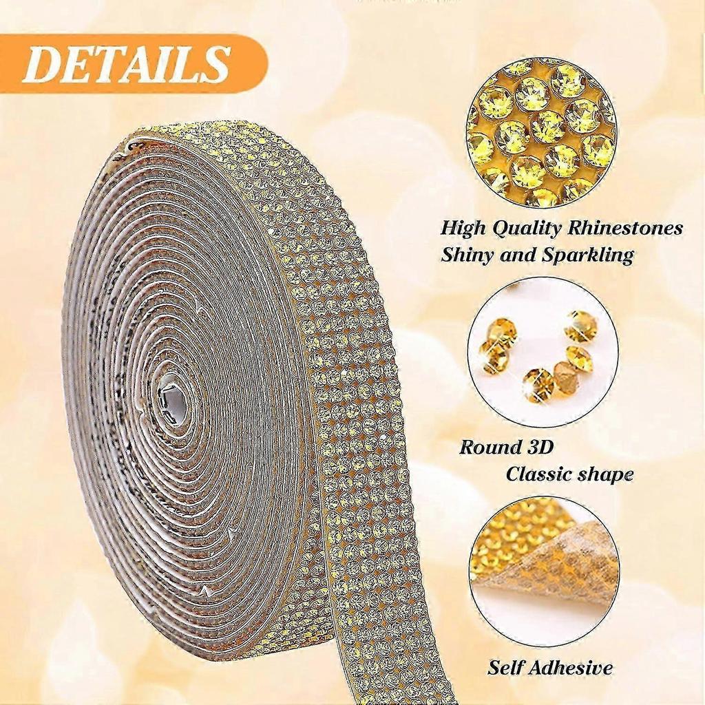 Self-Adhesive Rhinestone Tape, 1 Roll, Suitable for DIY, Car, Home, Wedding (Gold)