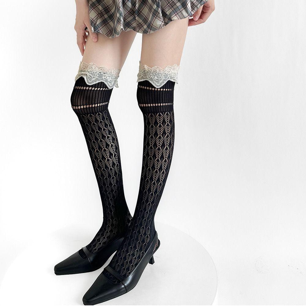 Hollow Out Long Socks Lace Trim Calf Socks Fashionable Knee-high Socks Dress