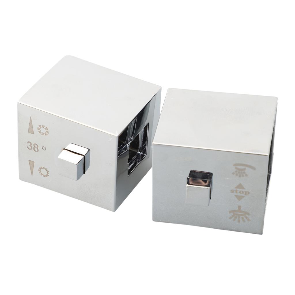 Set mit 2 quadratischen thermostatischen Duscharmatur-Griffknöpfen, kompatibel mit Badarmatur, Chrom-Finish, Ersatzgriffe