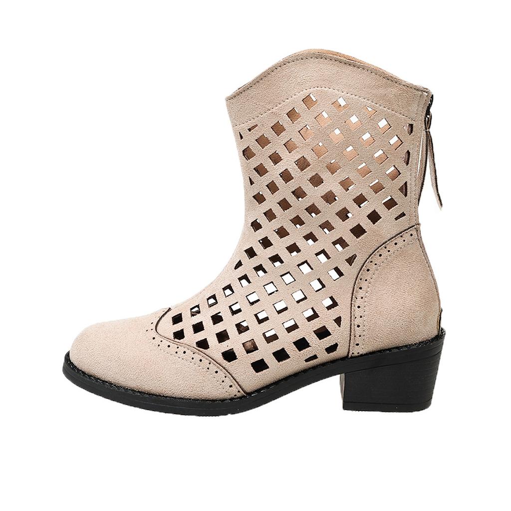 Spring and Autumn New Large Size Hollow Breathable Martin Boots Short Low Heel Sleeve Martin Boots Spot Women's Boots