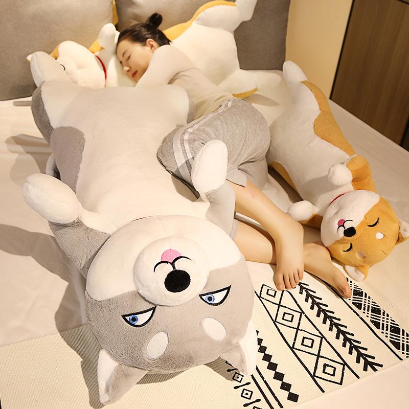 60-100cm Cartoon Standing Dog Plush Toys Soft Cotton Stuffed Pillow Cushion Animal Shiba Inu Husky Doll Baby Kids Birthday Gift