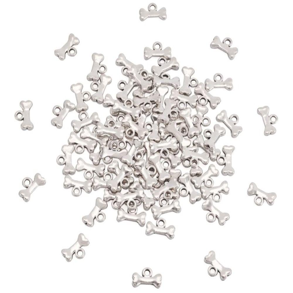 120pcs Sliver Alloy Pet Dog Bone Charms Dog Bone Shaped Pet Dog Bone Charms for DIY Crafts