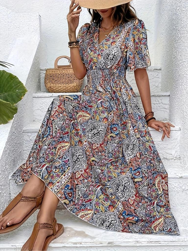 2026 Bohemian Ethnic High-Waisted Fashionable Women's Holiday Dress