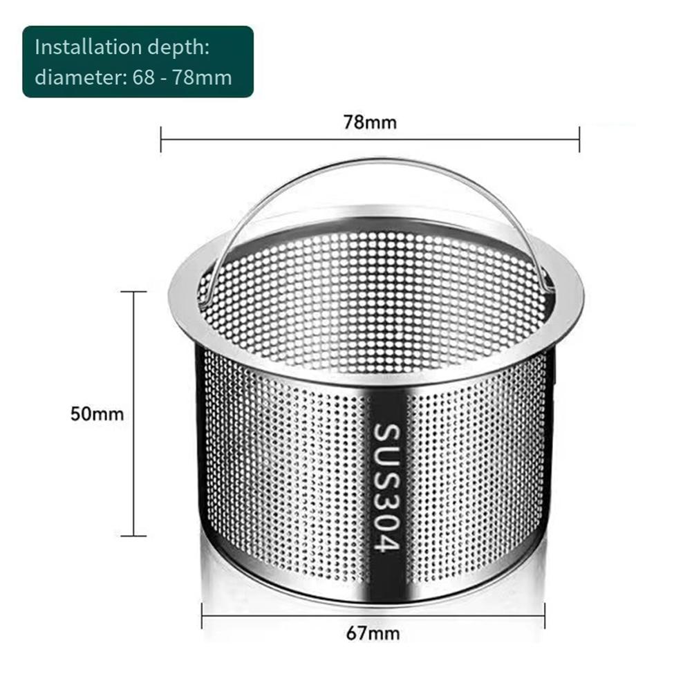 Kitchen Sink Filter Screen 304 Stainless Steel Filter Basket Handheld Drain Filter Bathtub Hair Catcher Basket Stopper