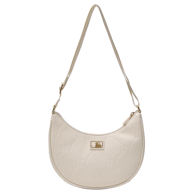 New MLB Solid Color One Shoulder Handbag, Crossbody Bag Women's Silver/Ivory 7ACRMD75N