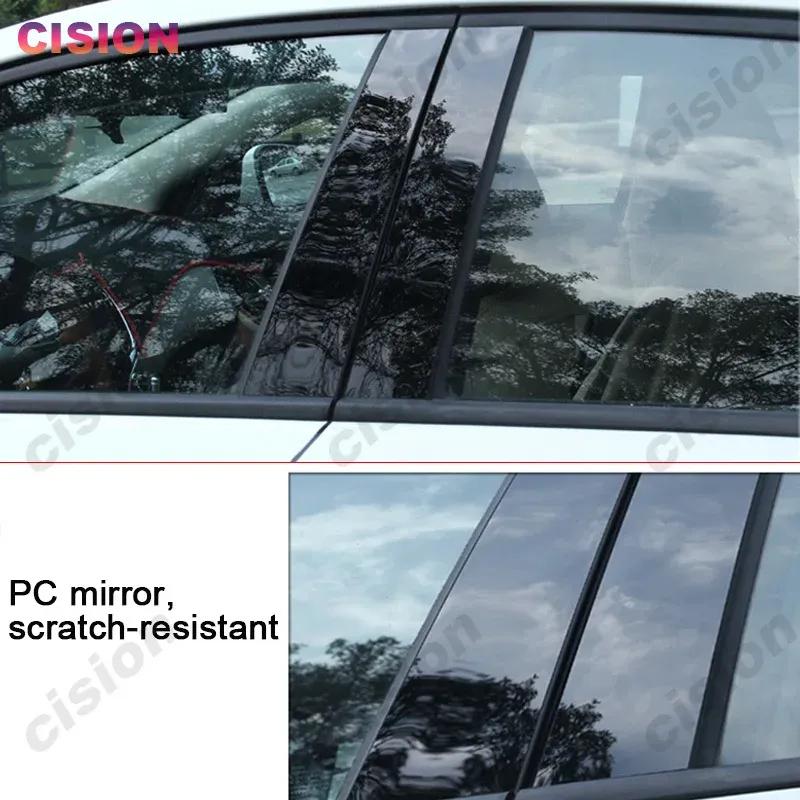 For Nissan Navara NP300 2015- 4x Side Car Door Window Pillar Posts Cover Trim Mirror Effect Glossy Black PC Material Sticker