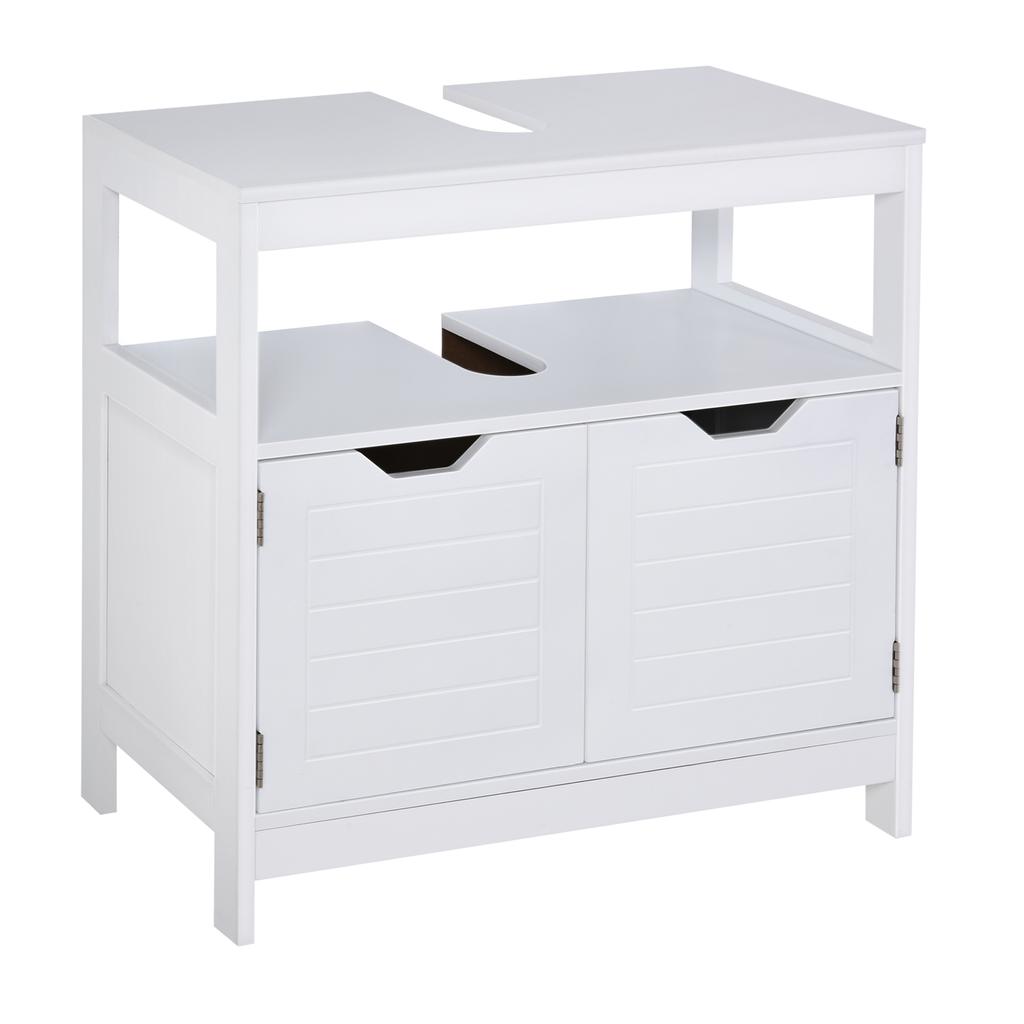 Unterschrank Badezimmerschrank mit Regal 2-türig Aufbewahrung Kippsicherung Feuchtigkeitsbeständig 60x30x60 cm Weiß
