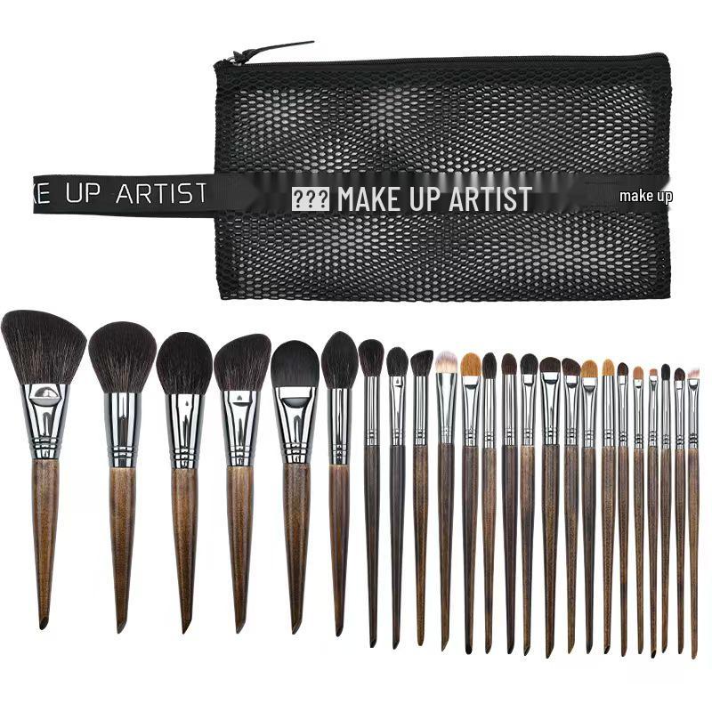 25-Piece Animal Hair Makeup Brush Set: Includes Wool Brushes for Eyeshadow, Nose Shadow, and Foundation - Artist Recommended