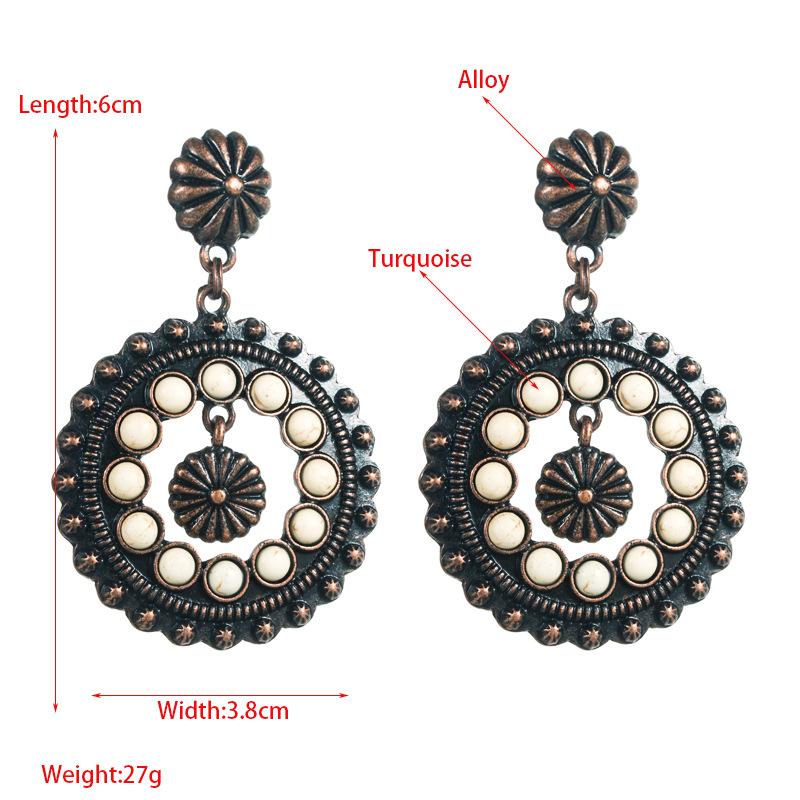 Retro Ethnic Style Earrings with Hollow Round Pendants and Exaggerated Party-style Ear Accessories