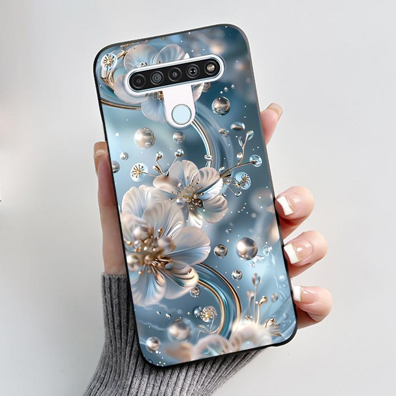 For LG Q61 LM-Q630N Slim Black Soft Silicone Case Luxury Fashion Flower Butterfly Painted Cover for LG K61 Q61 Q 61 Phone Casing