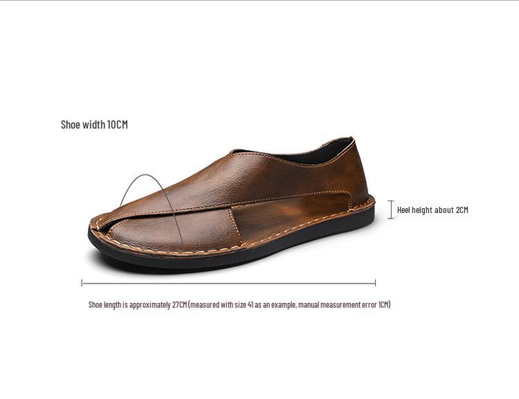Men's Genuine Leather Cross-Strap Sandals - Breathable, Comfortable Slip-on Shoes for Summer.