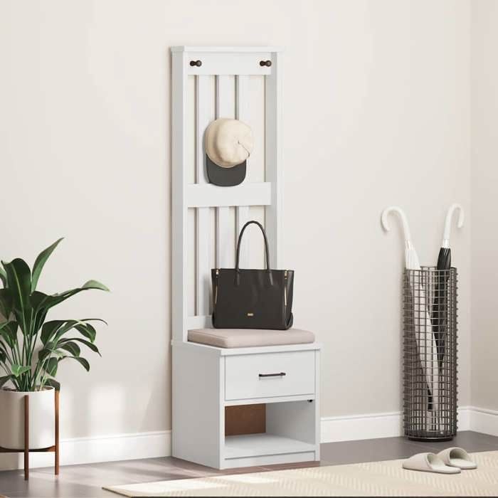 VidaXL Portemanteau SANDNES blanc 45x40x159,5 cm bois massif pin, banc de couloir, meuble de rangement de couloir 4010483
