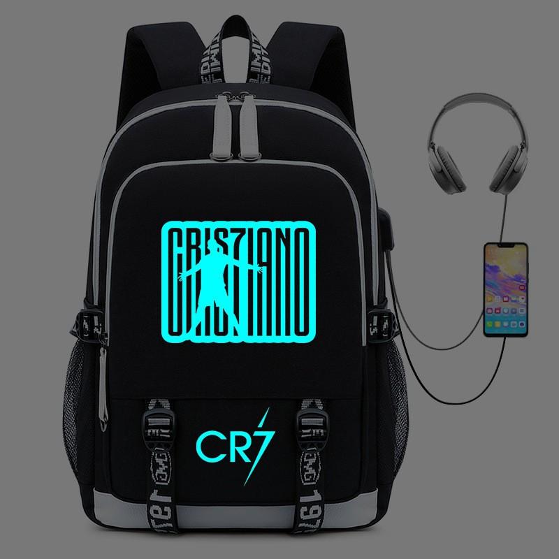 Cristiano Ronaldo Licensed Backpack With USB Charging Port Glow-in-the-Dark Design Lightweight School Outdoor Bag Teens