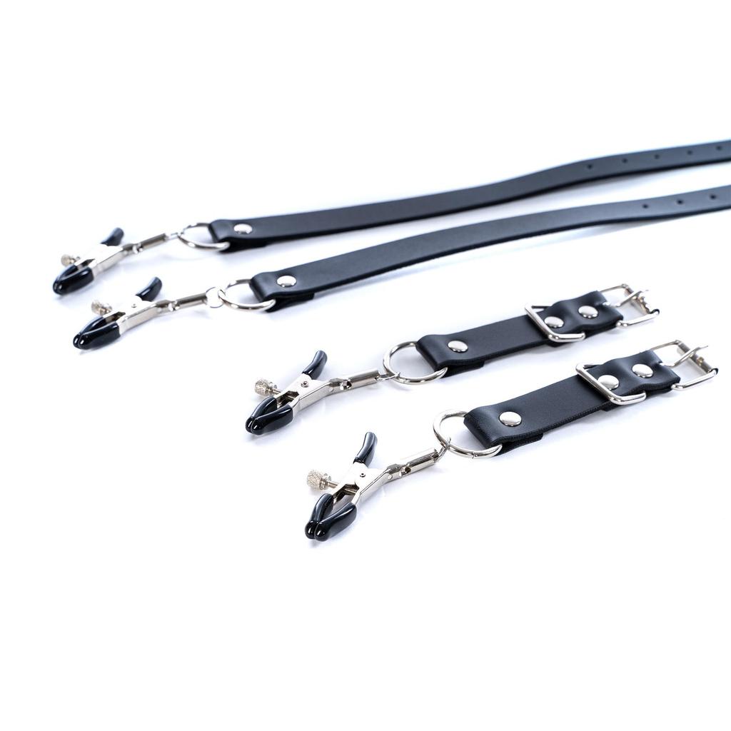 Adult BDSM Nipple & Labia Clamps with Chain - Black Cosplay Accessory for Sensual Stimulation