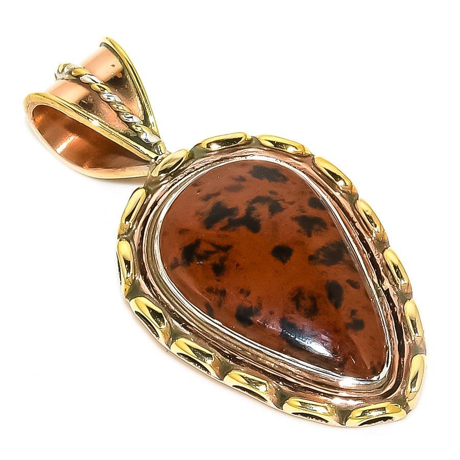 

Natural Mahogany Obsidian Two Tone 925 Solid Sterling Silver Pendant 1.50 T2u88