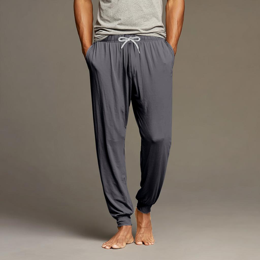 Men's Drawstring Pocket Cuffed Casual Pants Home Sleep Pants