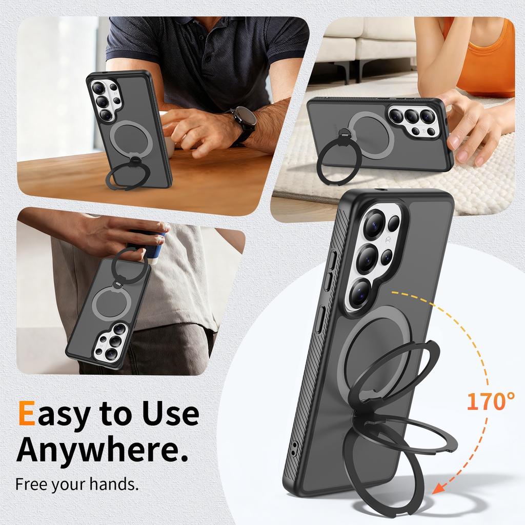 360 fulcrum rotating magnetic suction bracket mobile phone case is suitable for Samsung S26Ultra protective case s26 anti-drop hard