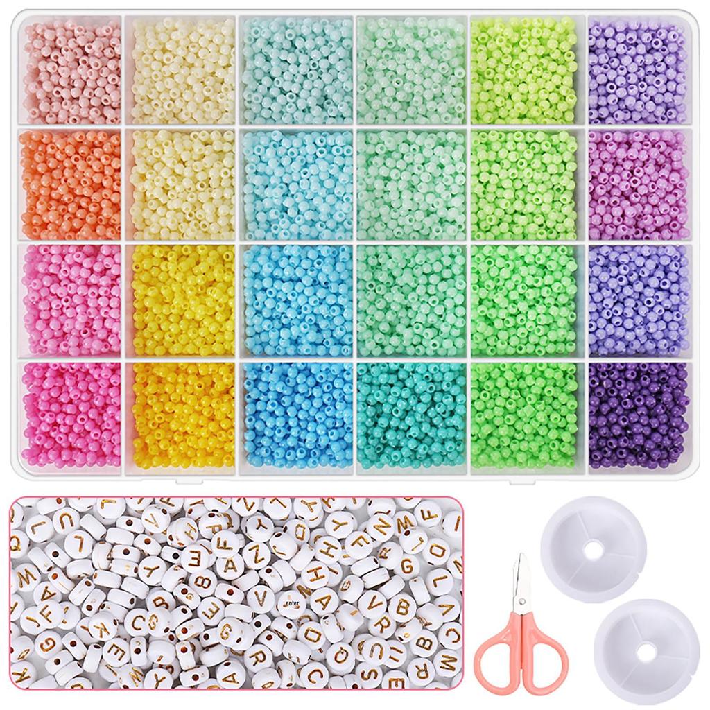 24-Grid DIY 3mm Cream Rice Beads Set for Cross Stitch & Jewelry Making