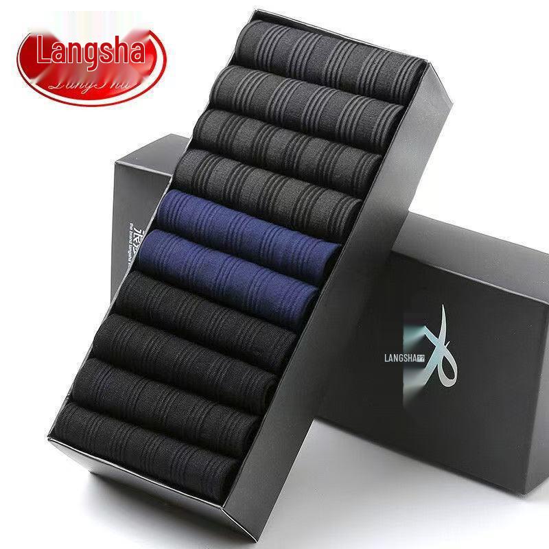 Langsha Men s Ultra-Thin Ice Silk Mid-Calf Socks - Breathable Black Summer Silk Stockings One Size [EU 39-44]