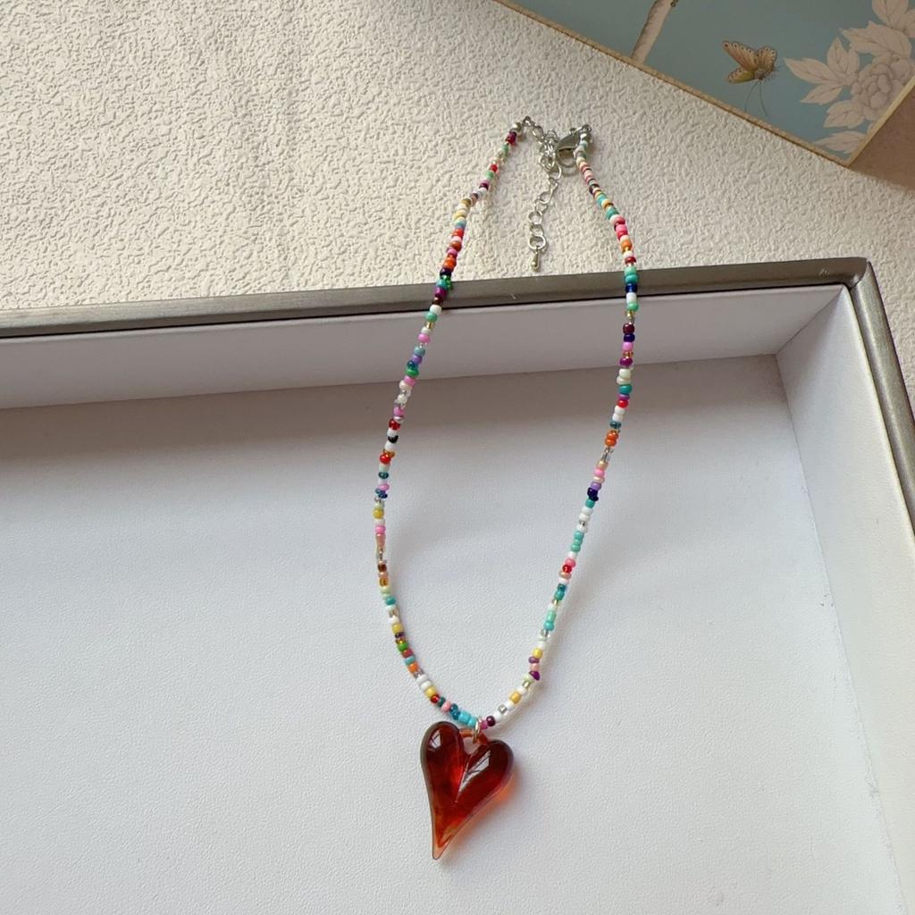 Strawberry Sweet Necklace Korean Handmade Beaded Rice Beads Sweet Cool Wind Clavicle Chain Fashion Jewelry