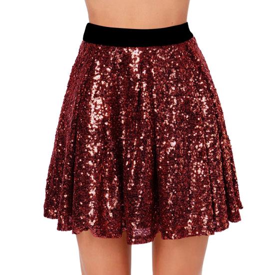 Women Skirt Elastic High Waist Sparkling Sequins Short Skirt Breathable Fabric Slimming Skirt Work Leisure Travel Parties