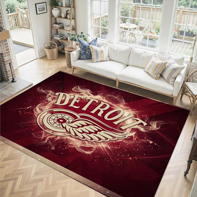 Detroit Red Wings Design Crystal Velvet Carpet Cozy Non?Slip Printed Rug For Bedroom Living Room Entrance