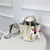 2024 Cowhide Lychee Pattern Vegetable Basket with Gold Hardware and Button - Mother-and-Child Bucket Handbag
