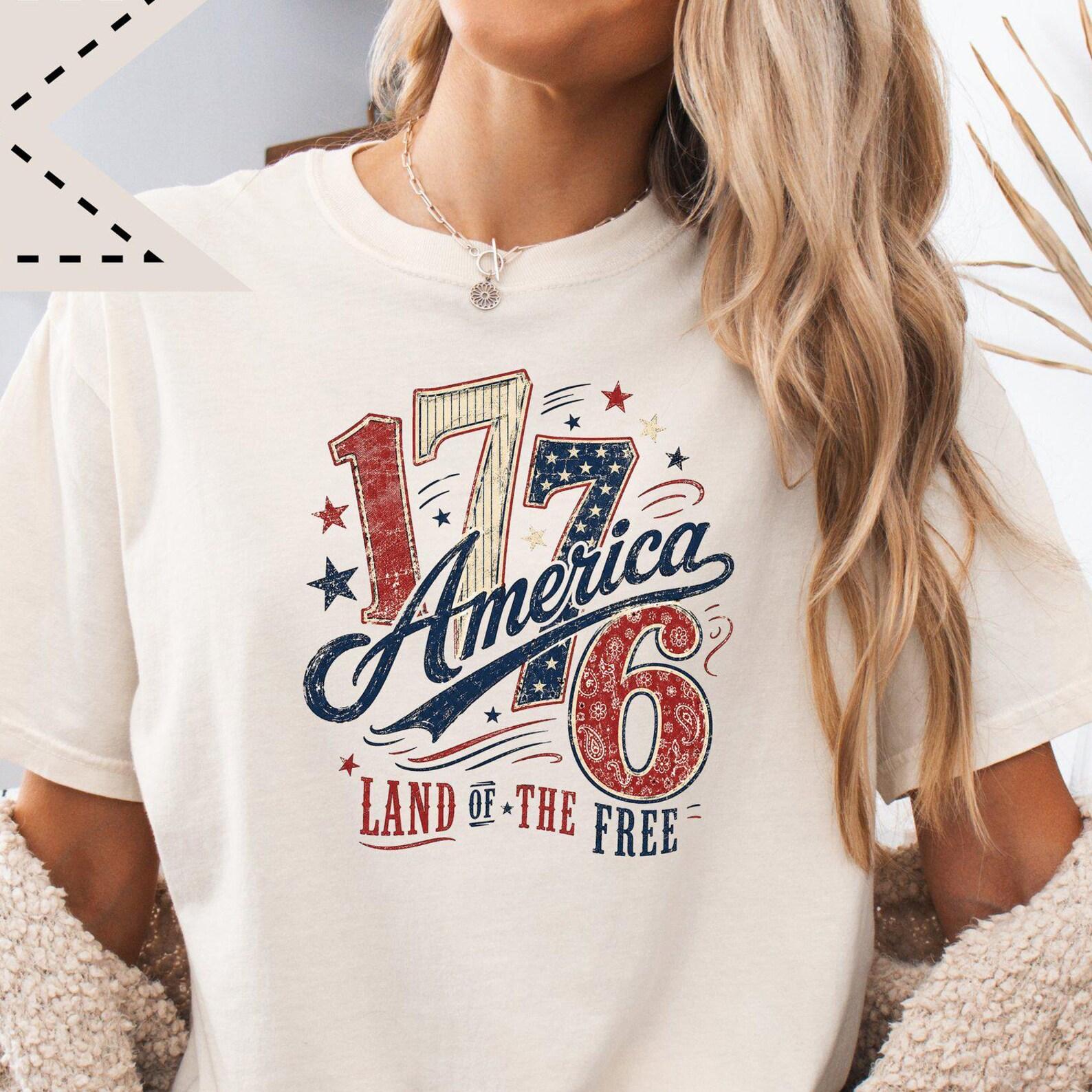 Comfort Colors® Retro Patriotic Shirt, 1776 America Land of the Free Top, Retro Vintage Patriotic Tee XL