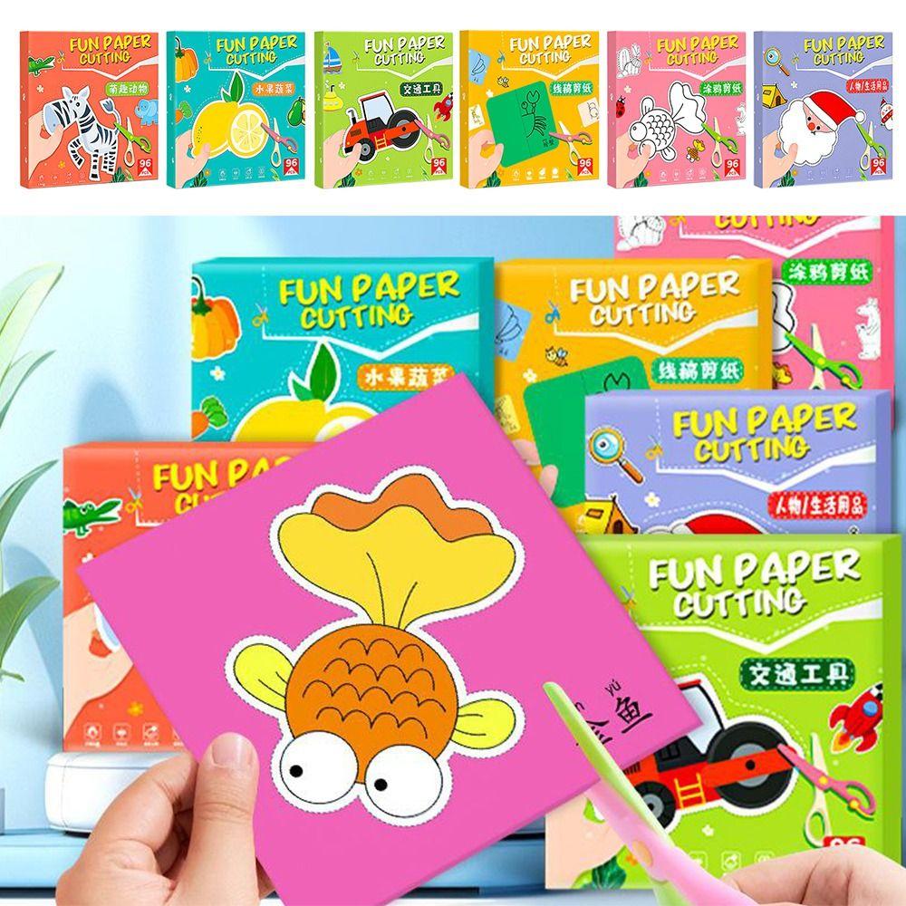 96PCS/Set Cut Paper Craft Toys Multicolor Preschool Cutting Practice Paper Art Toys  Kids Gifts