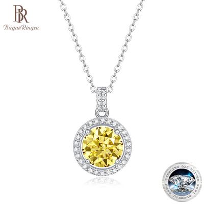 S925 Silber Luxus Set 1ct/3ct Gelb Moissanite Runde Kuchen Anhänger Halskette Feminine Geschenk Zubehör