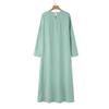 Elegant Ice Silk Crinkle Long Sleeve High-Slit Dress for Muslim Women